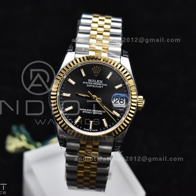 DateJust 31 Ladies 278273 GSF 316L Steel Black Dial Stick Markers on YG President Bracelet